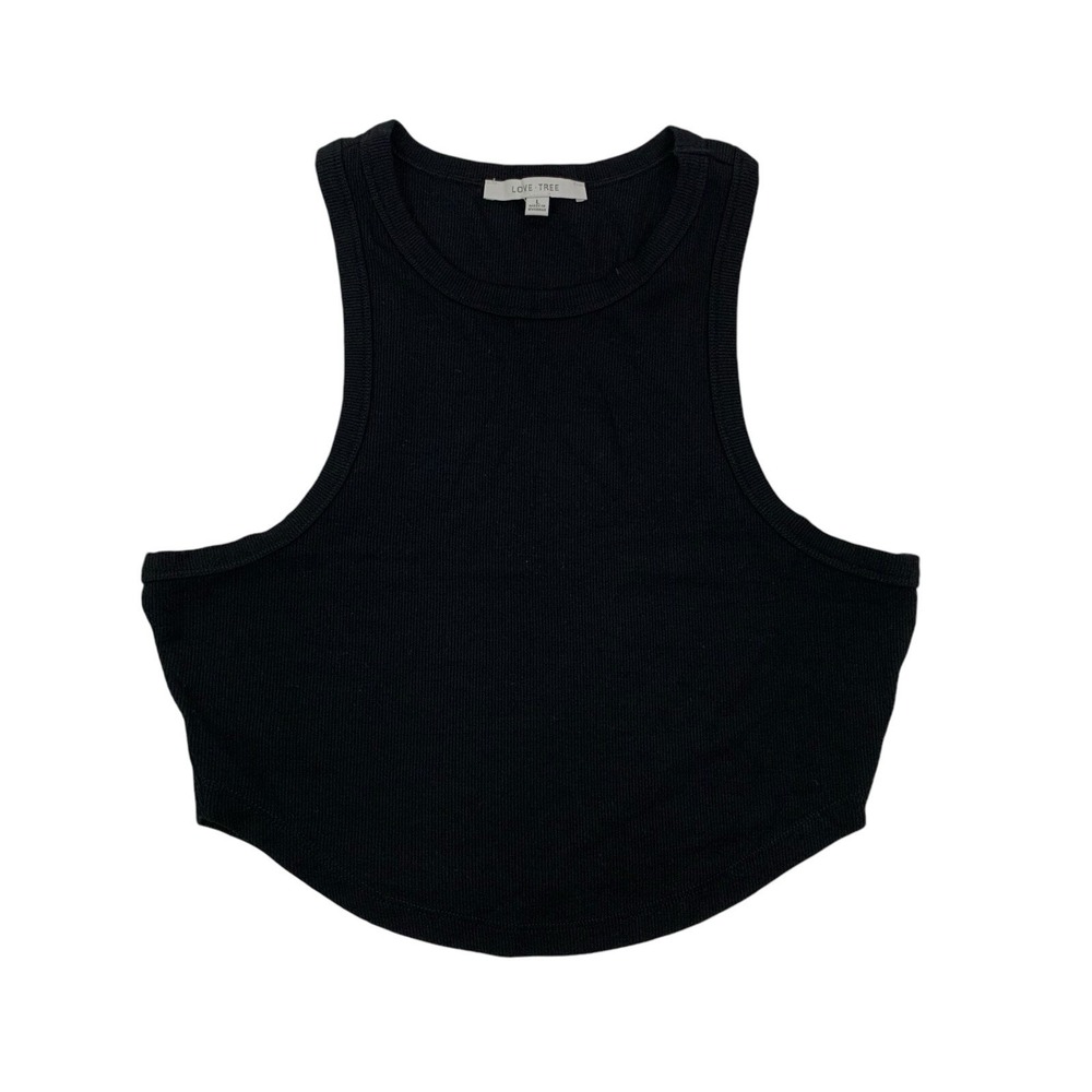 Love Tree Crop Top Large Black Stretch Tank Y2K Streetwear Festival